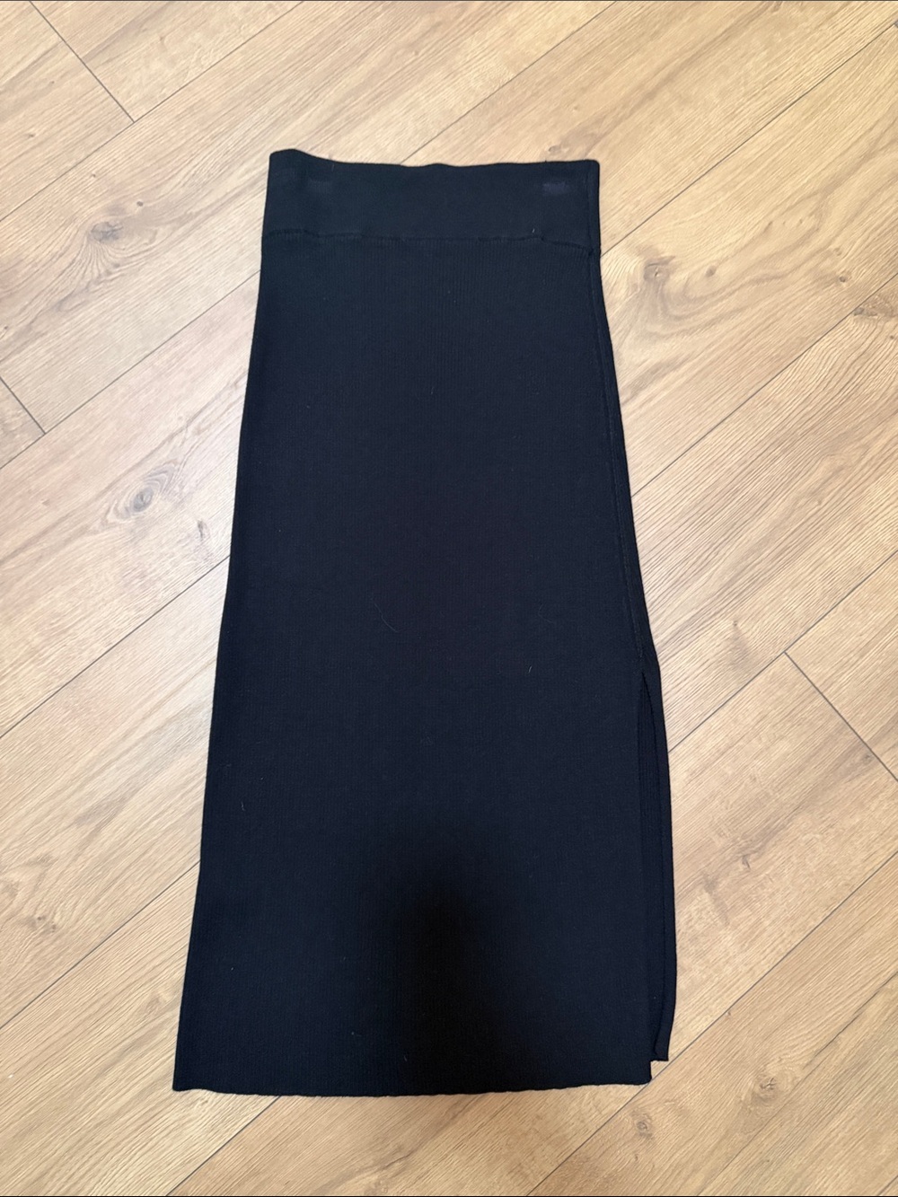 Free People Golden Hour Black Ribbed Knit Midi Skirt with side slit